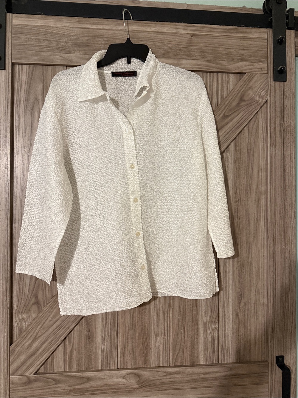 Lightweight Cream Button-Down Shirt with Textured Knit